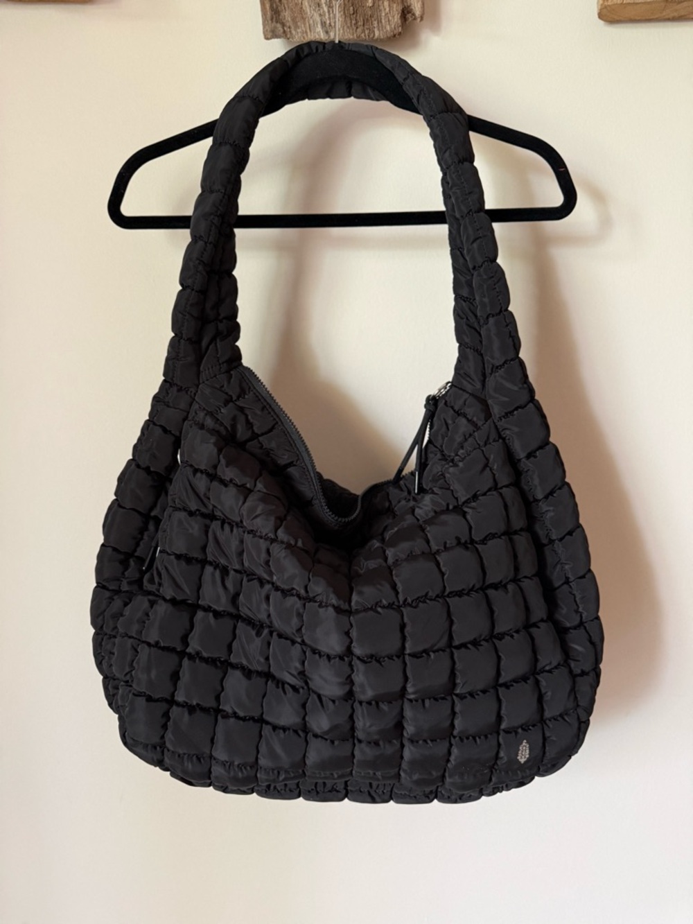 FP Movement Free People Quilted Puffer Black Hobo Bag Lightweight Shoulder Bag